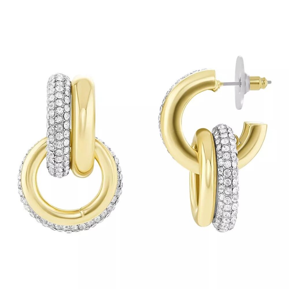 Emberly Two-Tone Pave Glass Stone Polished Multi Circle Nickel Free Earrings-NEW